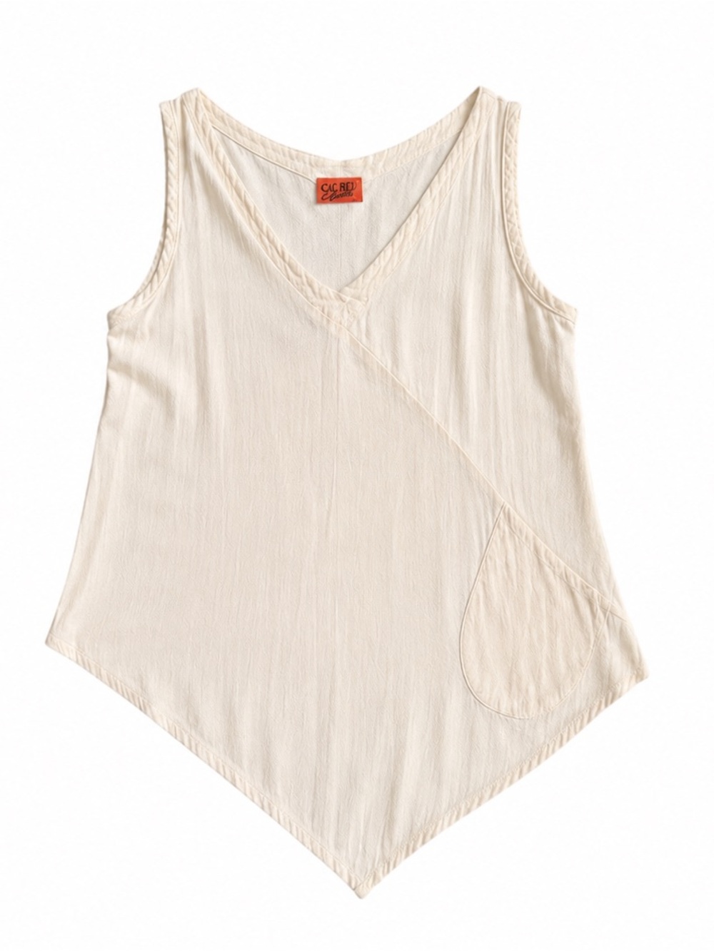 Oh My Gauze! Cream V-Neck Sleeveless Handkerchief Hem Tank - Size 1